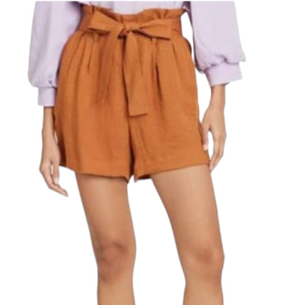 a new day High Waist Paperbag Tie-Front Shorts in Rust